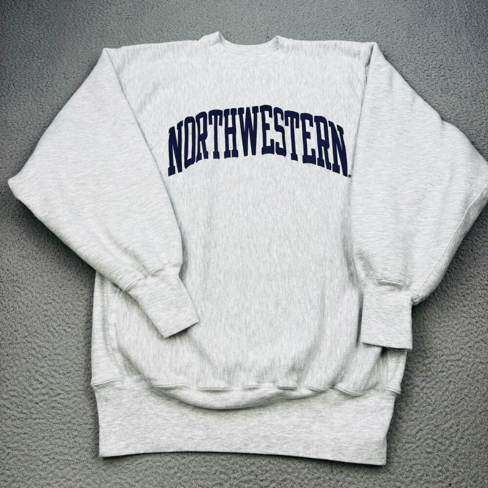VINTAGE NORTHWESTERN Sweater Mens XXL 2XL Gray Champion Reverse Weave 90s Mexico
